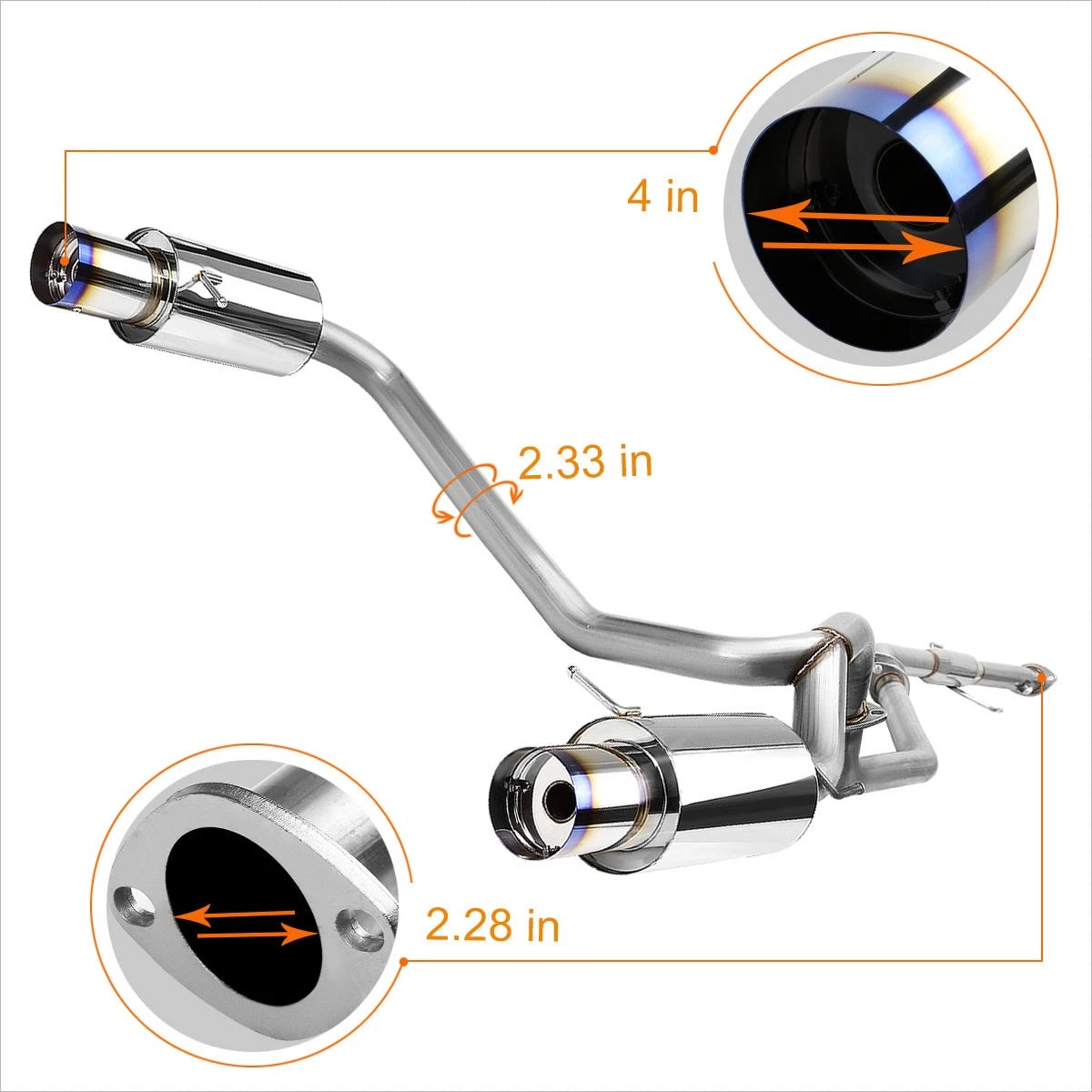 Dual 4" Burnt Tip Catback Exhaust for Hyundai Tiburon GT SE (2003–2006)