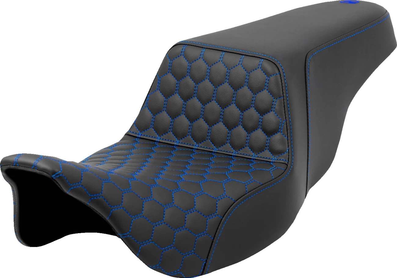 SADDLEMEN Step-Up Seat for FL (2008–2023) - Honeycomb, Blue Stitching 808-07B-17701