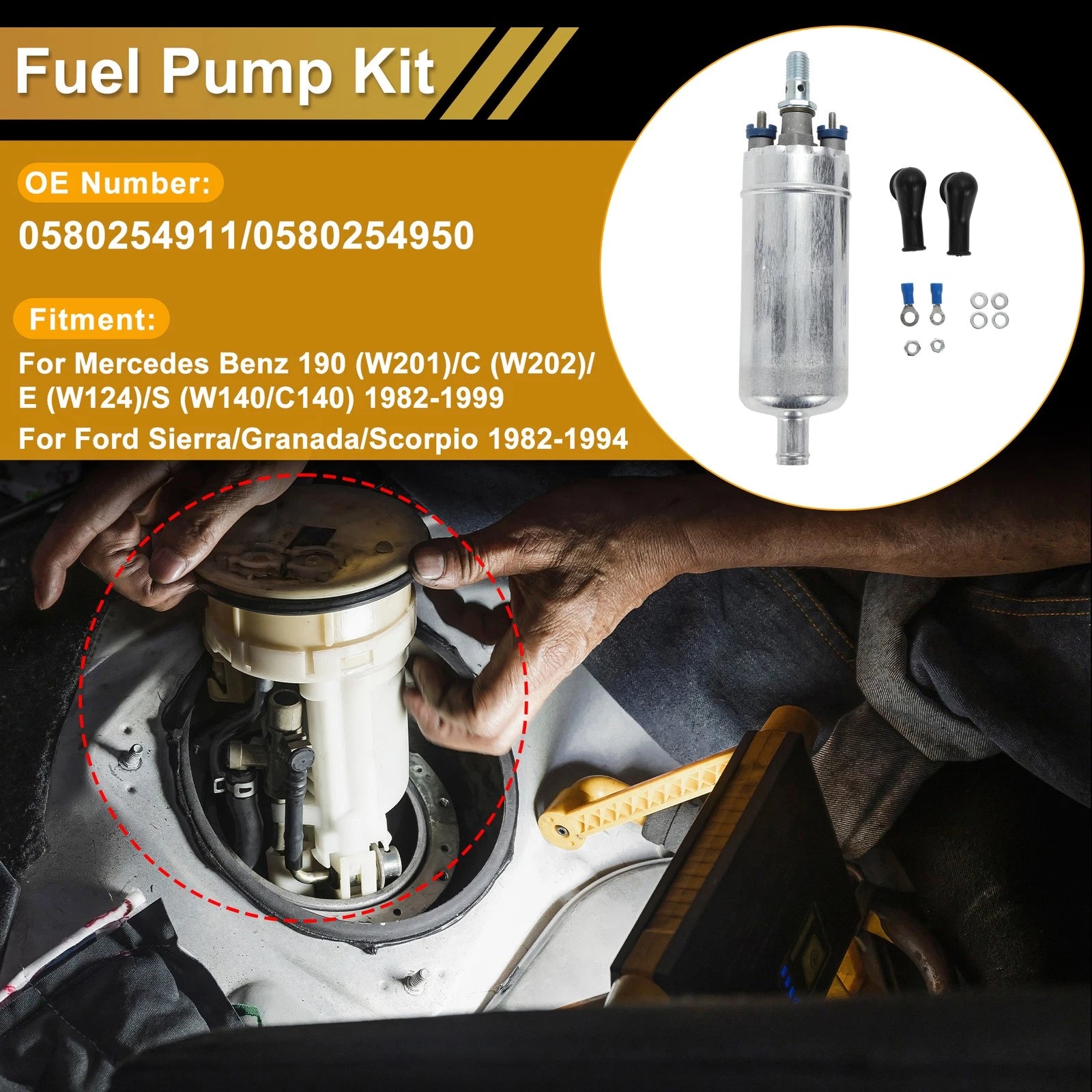 Fuel Pump for Mercedes-Benz 190 (W201)/C (W202) Set Replaces 0580254911