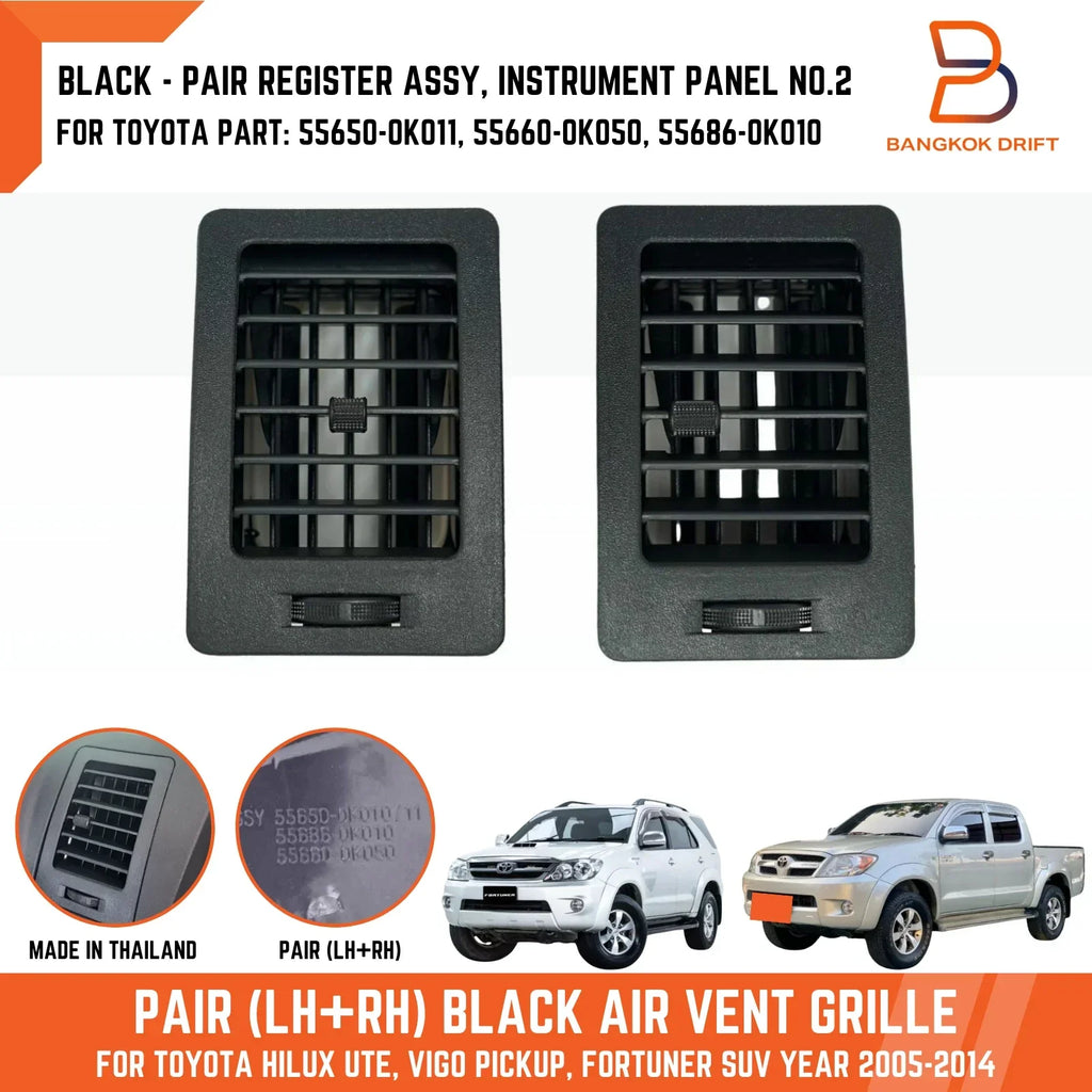 BLACK  LH+RH AIR A/C VENT GRILLES for TOYOTA HILUX UTE VIGO (2005-2014)