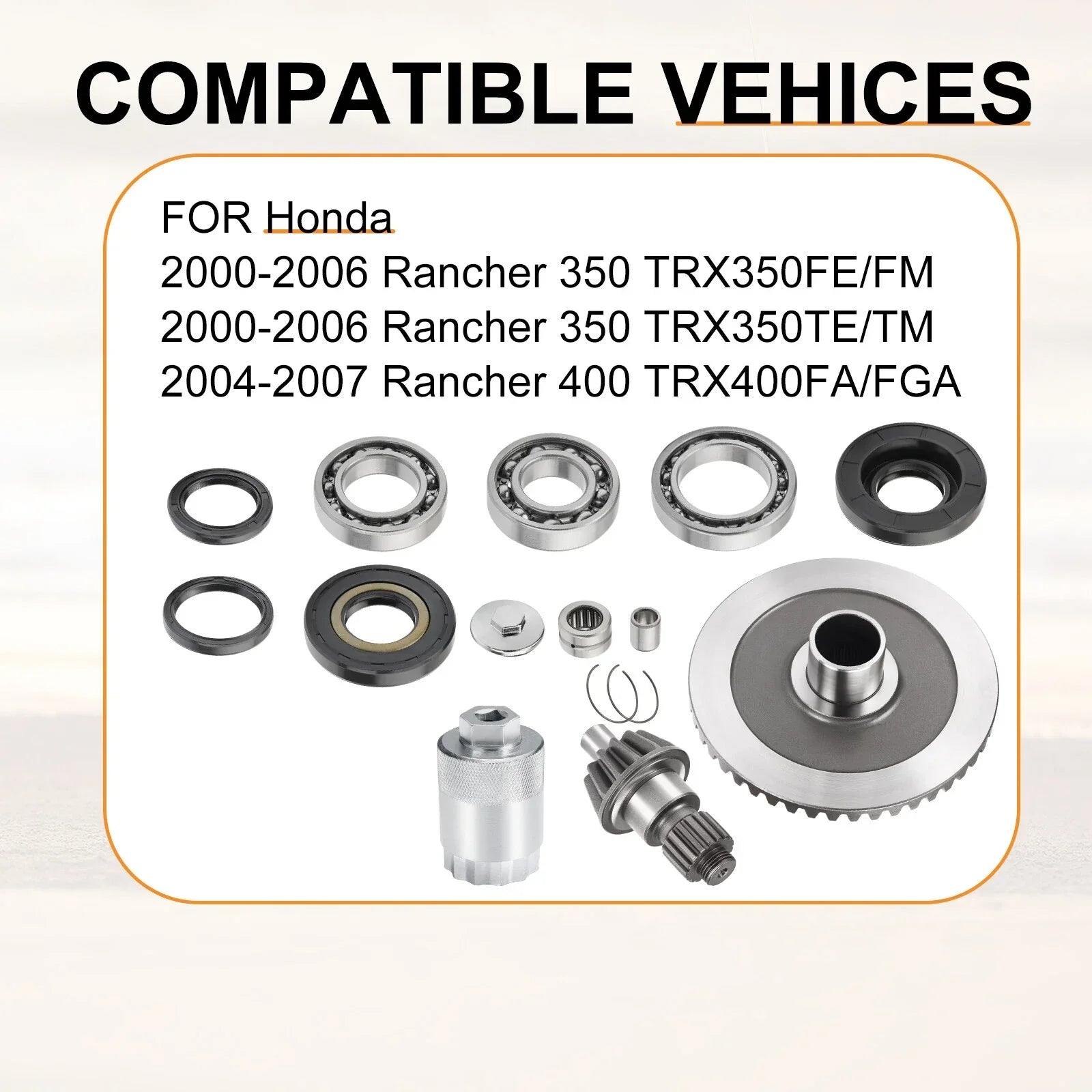 Rear Diff Final Drive Pinion Ring Gear Bearings for Honda Rancher TRX350 TRX400 (2000–2011)