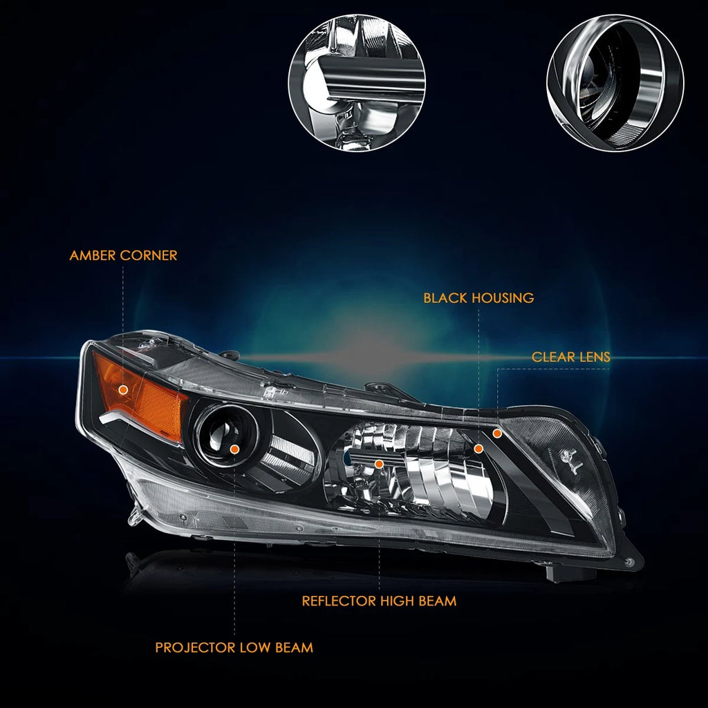 Right Side Projector Headlight Lamp for Acura TL (2012–2014) Black/Amber