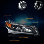 Right Side Projector Headlight Lamp for Acura TL (2012–2014) Black/Amber