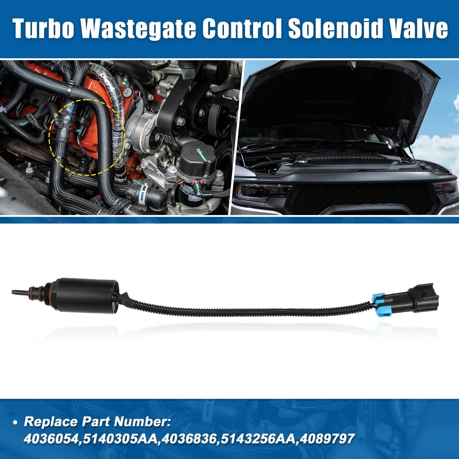 Turbo Wastegate Control Solenoid Valve for Dodge Ram 5.9L (2002–2008) 5140305AA 4036054