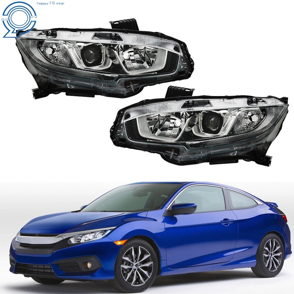 Set of 2 Projector Headlights for Honda Civic (2016–2020) Clear Lens