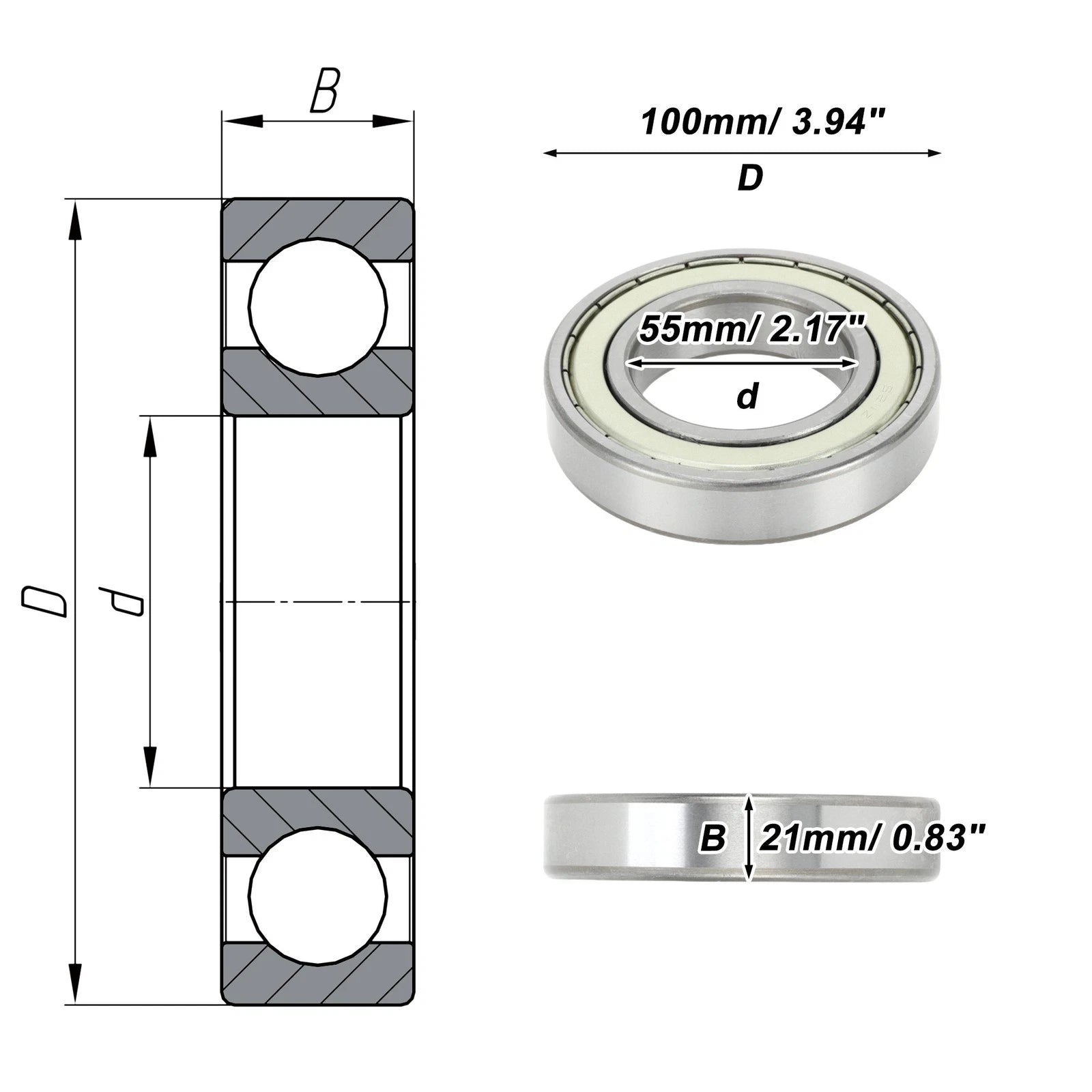6211ZZ Deep Groove Ball Bearing for Scooter Skateboard Wheel (1 Pc)