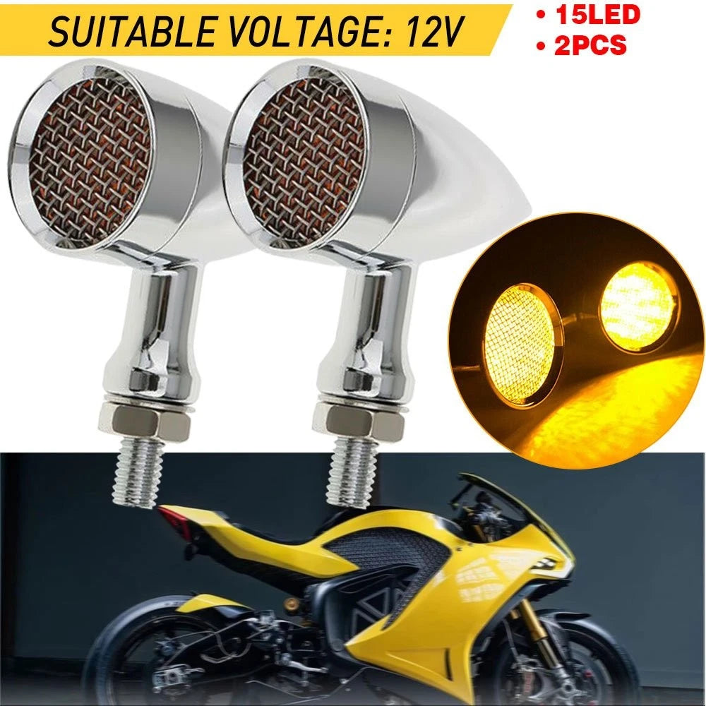 2X Chrome Amber LED Bullet Turn Signal Lights for Harley Motorcycle