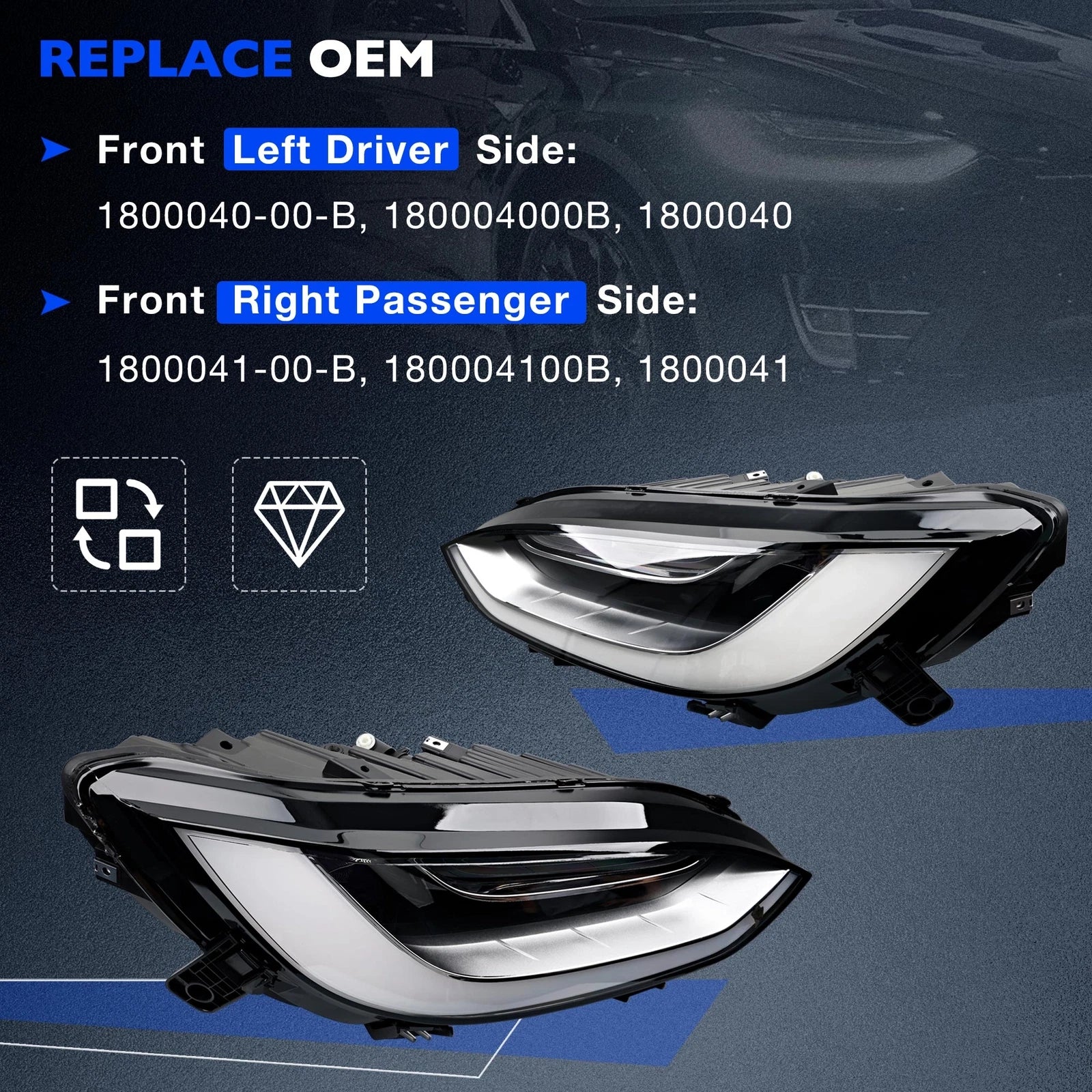 2X LED Headlight Assembly for Tesla Model X Plaid (2022–2024)