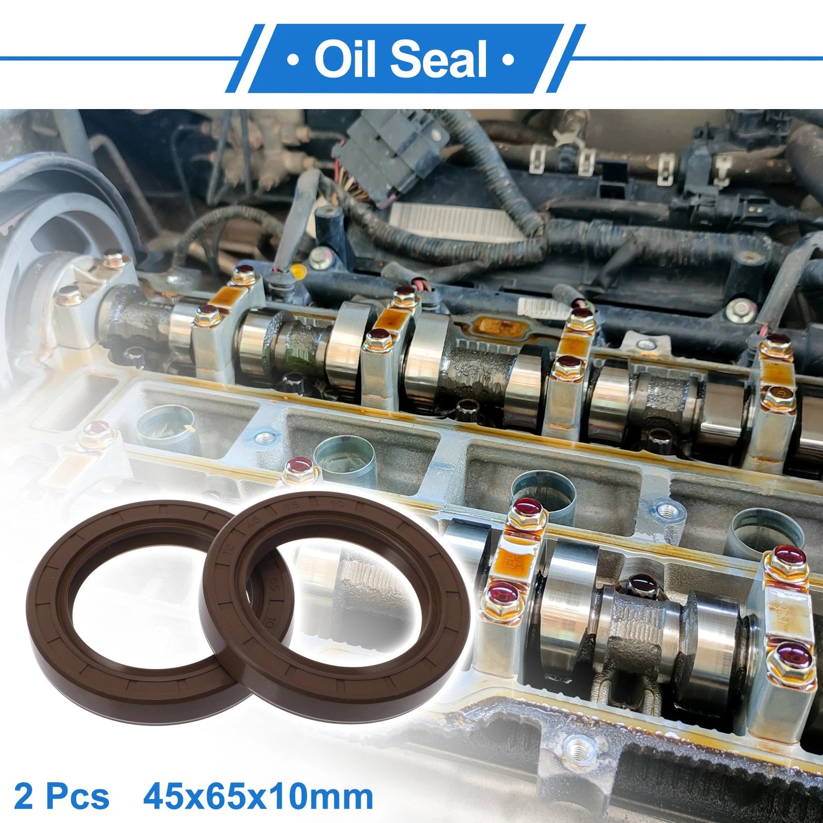 Set of 2 Oil Seal Rotary Shaft Seal FKM Rubber 45x65x10mm