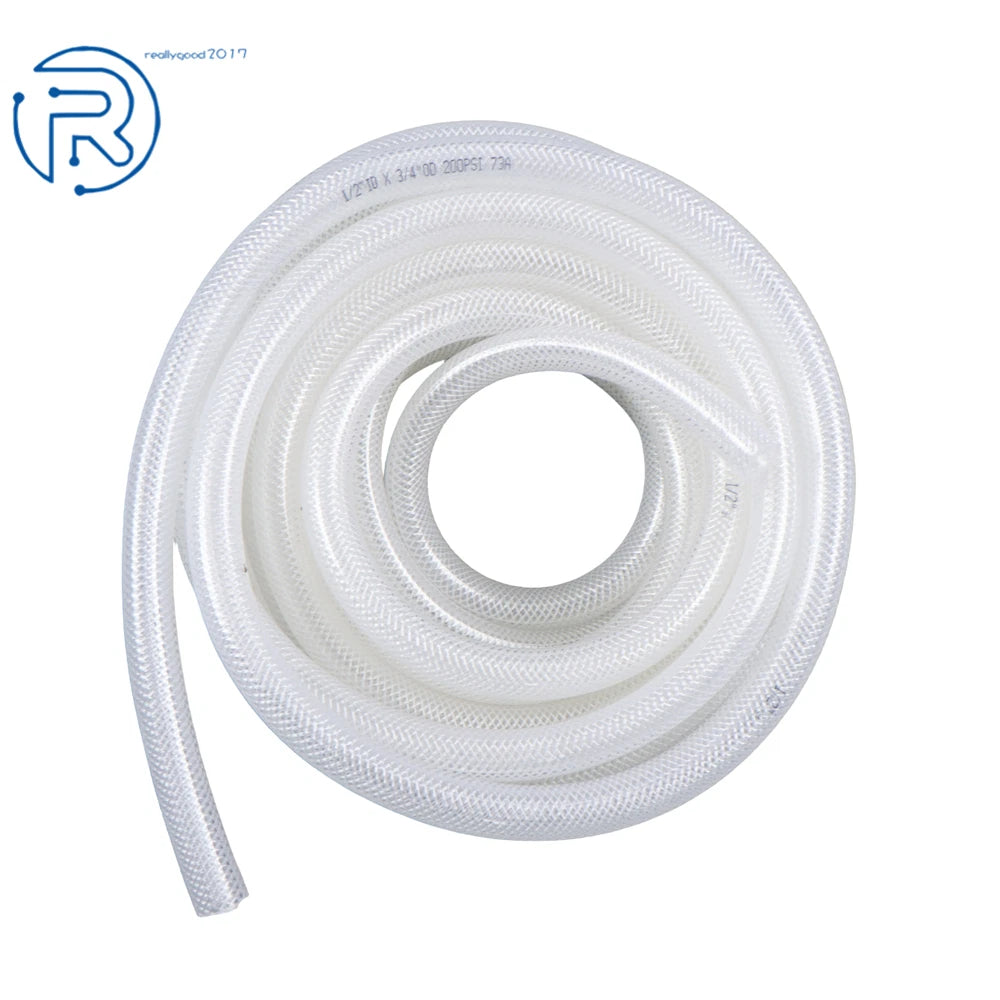 25 Ft 1/2" ID × 3/4" OD Heavy Duty Braided Clear PVC Tubing