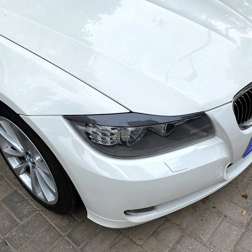 Carbon Look Headlight Eyelid Eyebrow Trim for BMW 3-Series E90 E91 (2005–2012)