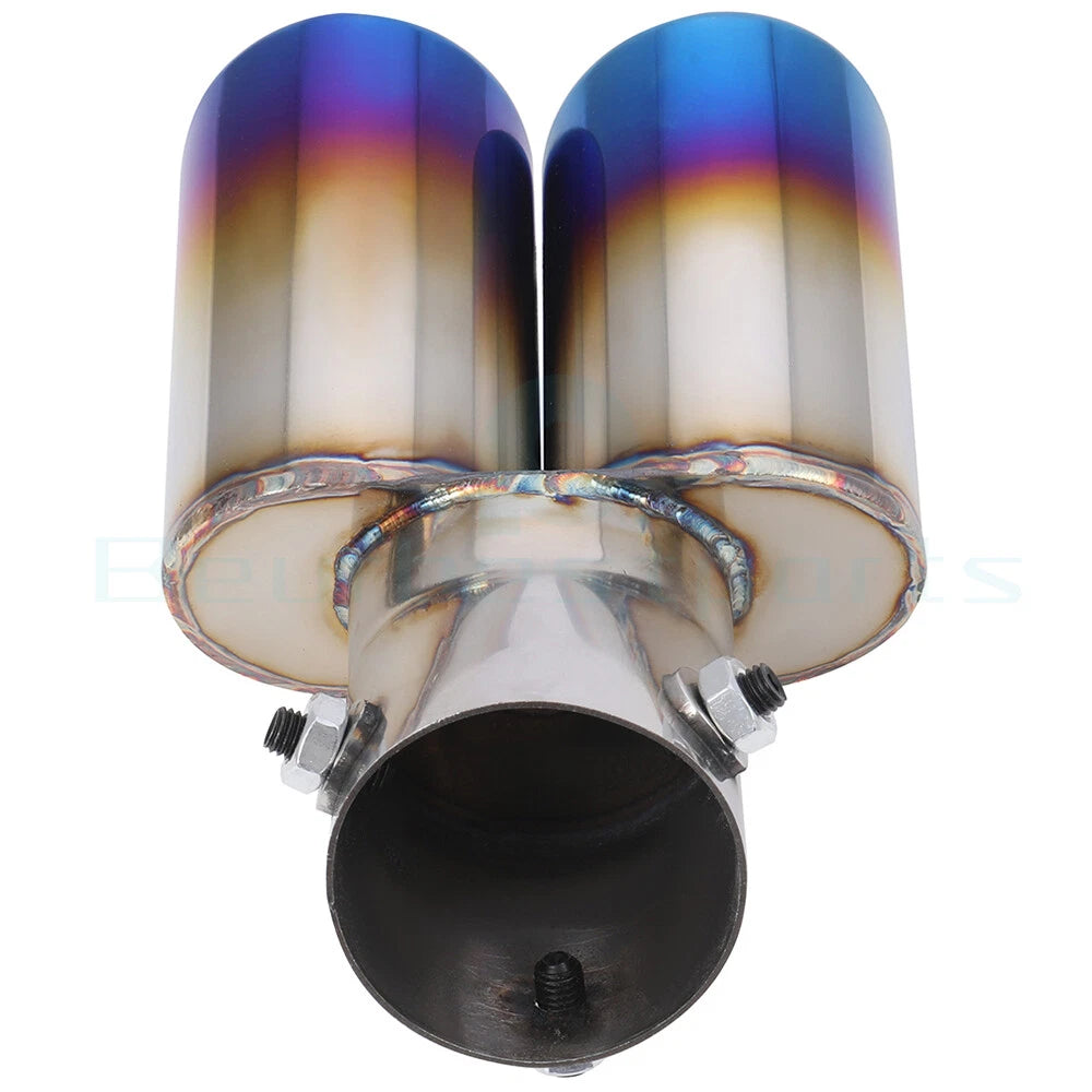 2.5" Stainless Steel Dual Exhaust Muffler Pipe Blue Tail Tip Universal