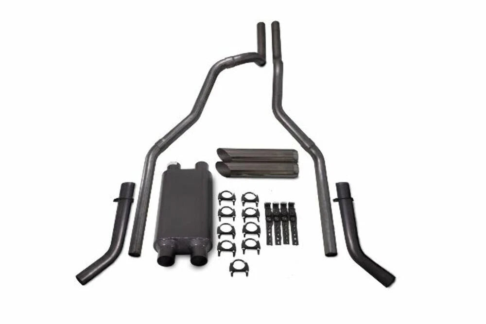 2.5" Dual Exhaust for Chevy GMC 2500 (2000–2006) - Dual Inlet, 2 Chamber, Slash Tip