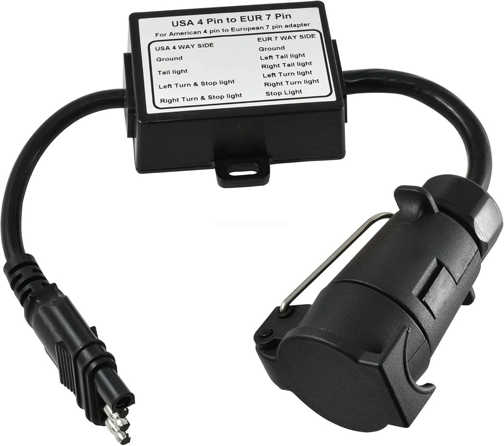 US to EU Trailer Light Converter 4-Pin Flat to 7-Way Adapter