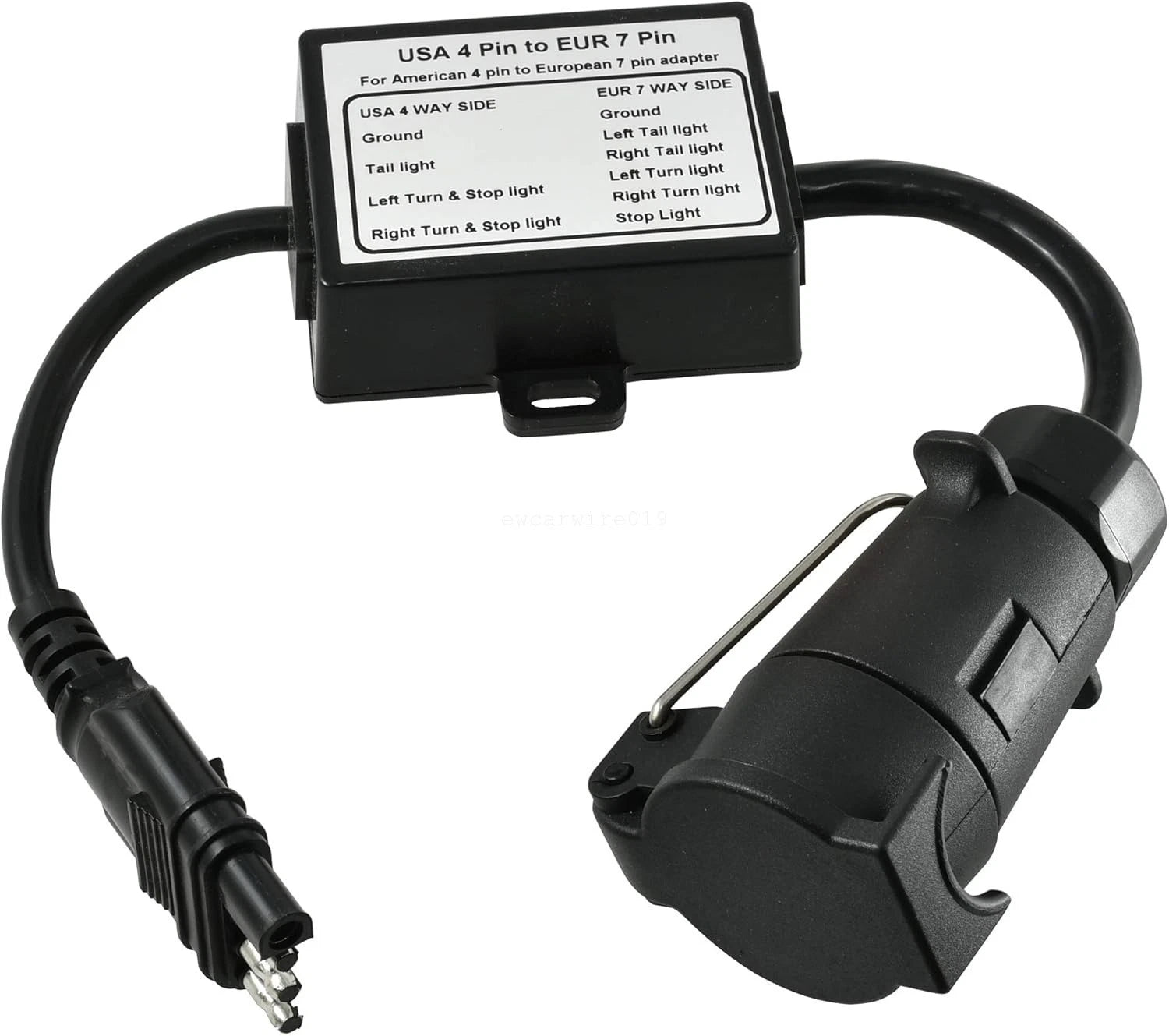 US to EU Trailer Light Converter 4-Pin Flat to 7-Way Adapter