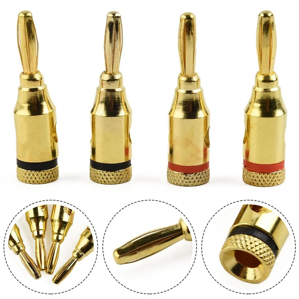 4X 4mm Gold Plated Banana Plugs for Audio Speaker Cable Connector