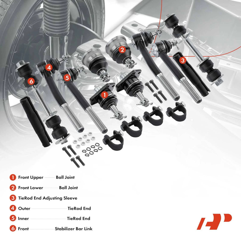 Set of 12 Front Ball Joints Sway Bar Links Tie Rod Ends for Chevy GMC Cadillac