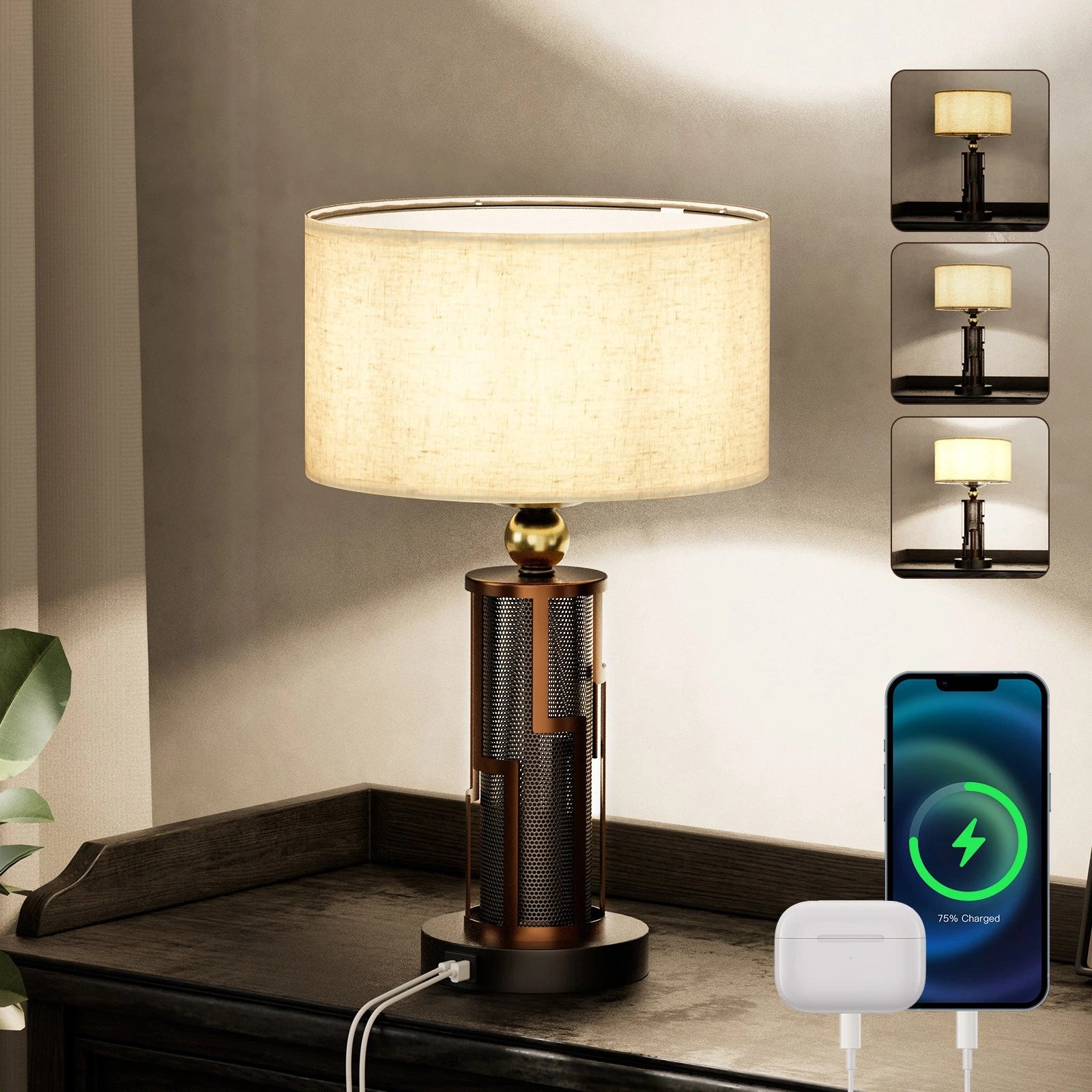 Dimmable Touch Desk Lamp with USB for Living Room (Bronze)