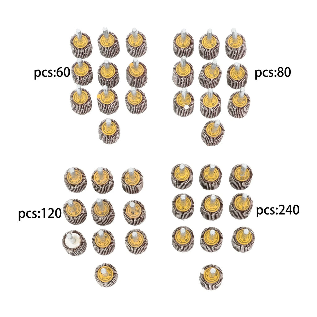 Set of 40 Mounted Flap Wheels for Various Applications (1" x 1" x 1/4")