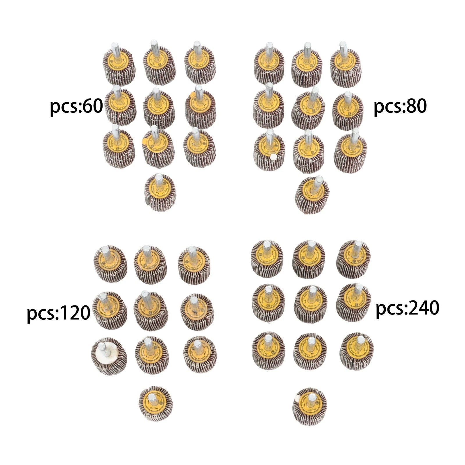 Set of 40 Mounted Flap Wheels for Various Applications (1" x 1" x 1/4")