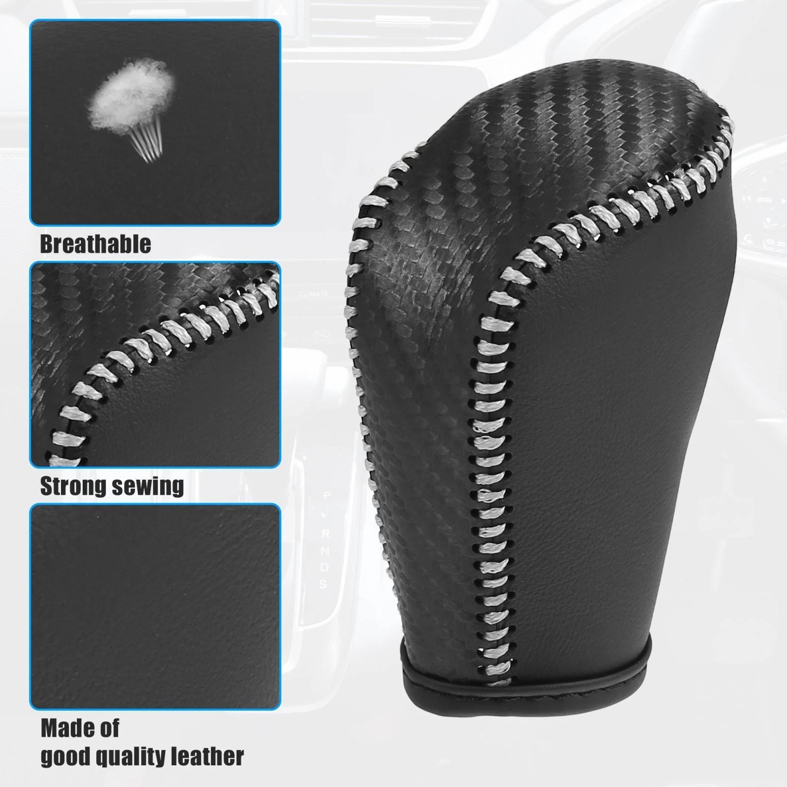 Shift Knob Cover for Mazda 3 (2014–2018) - Black with Gray Stitches