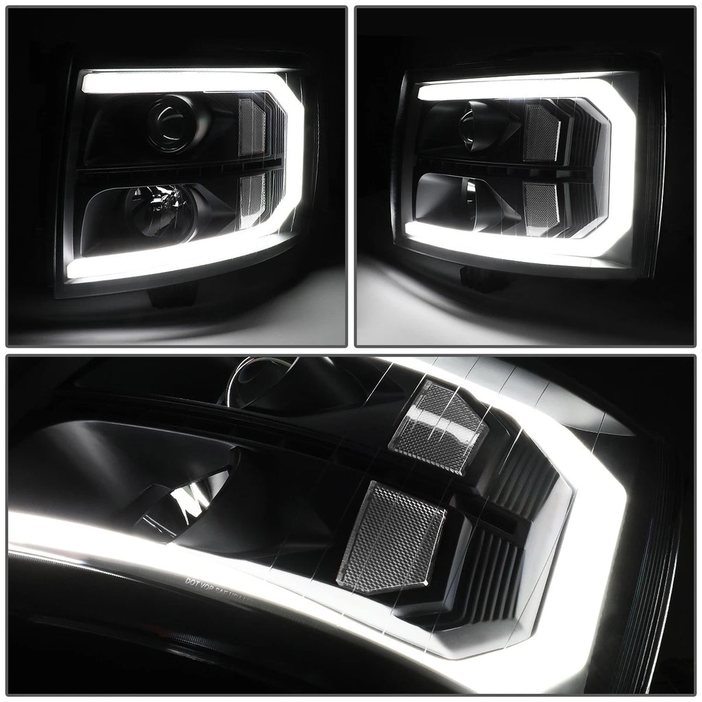 Pair LED DRL Sequential Signal Projector Headlights for Silverado 1500 (2007–2014)