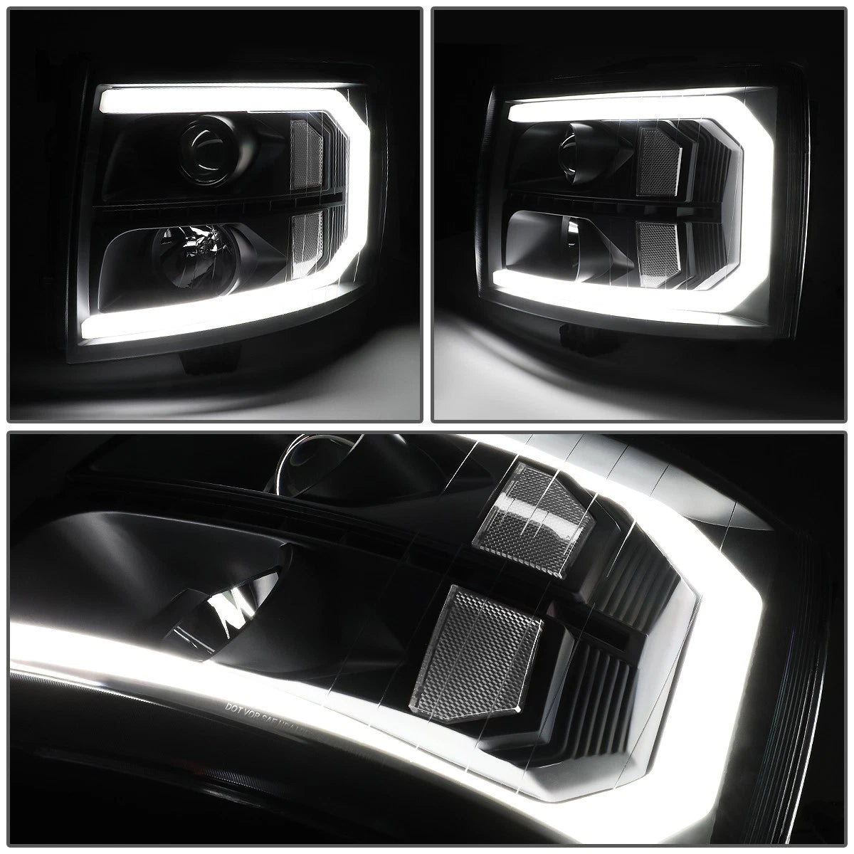 Pair LED DRL Sequential Signal Projector Headlights for Silverado 1500 (2007–2014)