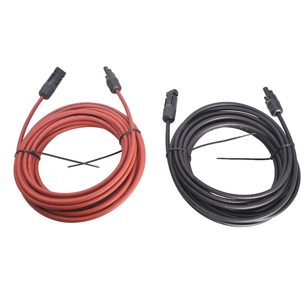 Set of 2 Solar Panel Extension Cables 20ft 4mm² for Automotive Use