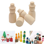 Set of 5 Unpainted Wooden Peg Dolls Toy Figures 65x25mm