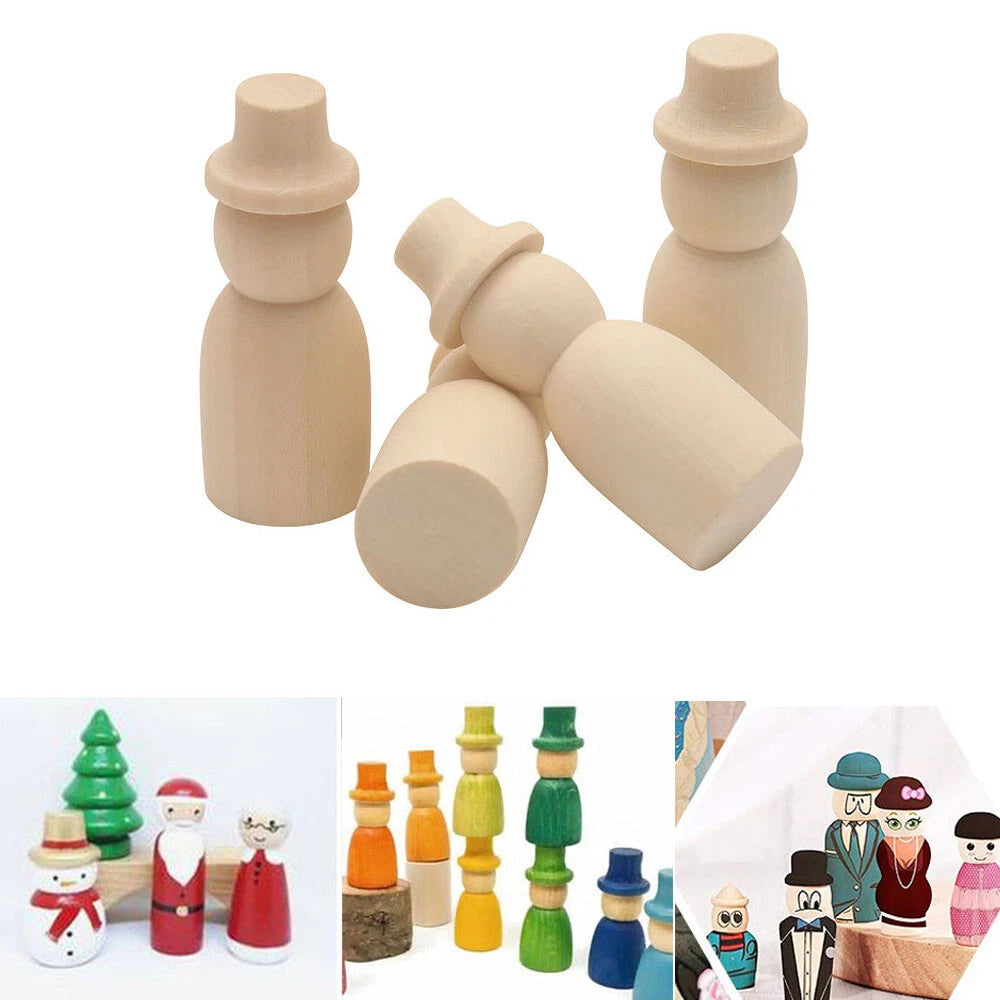 Set of 5 Unpainted Wooden Peg Dolls Toy Figures 65x25mm