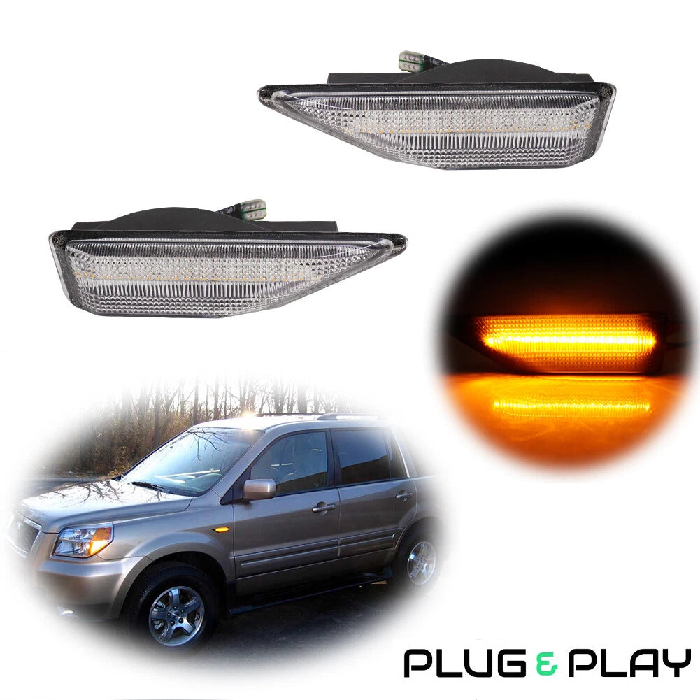 Amber LED Front Bumper Side Marker Lights for Honda Pilot (2006–2008)