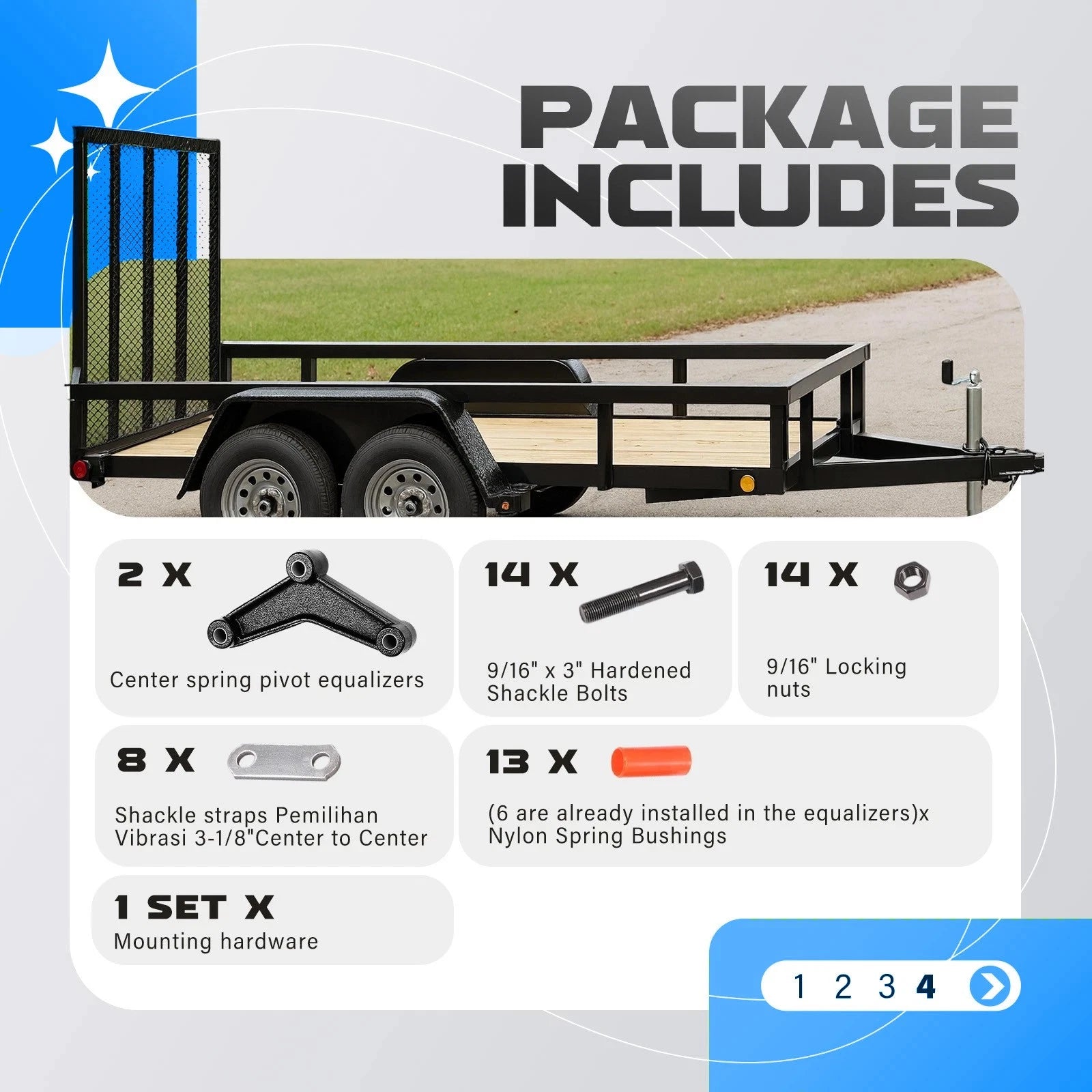 Tandem Axle Trailer Spring Suspension Rebuild Kit for 7k-14k Trailers