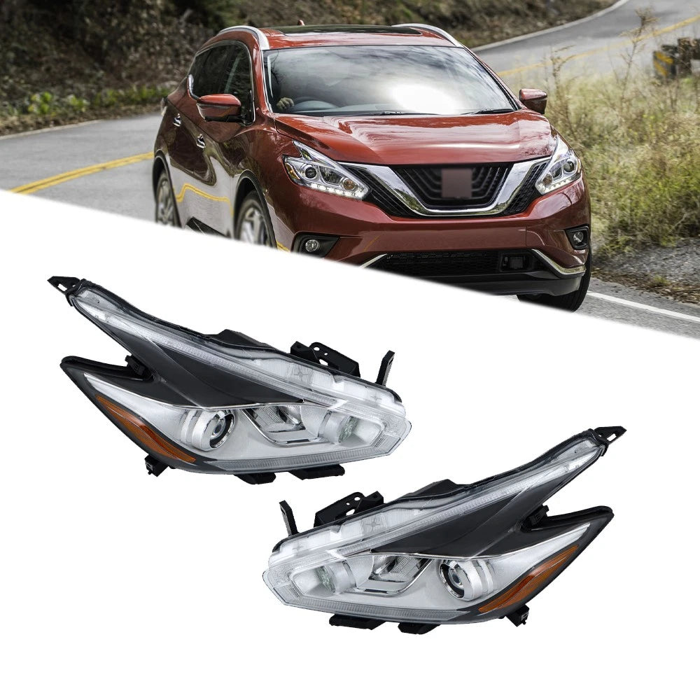 Set of 2 Headlights for Nissan Murano (2015–2018) Clear Replacement