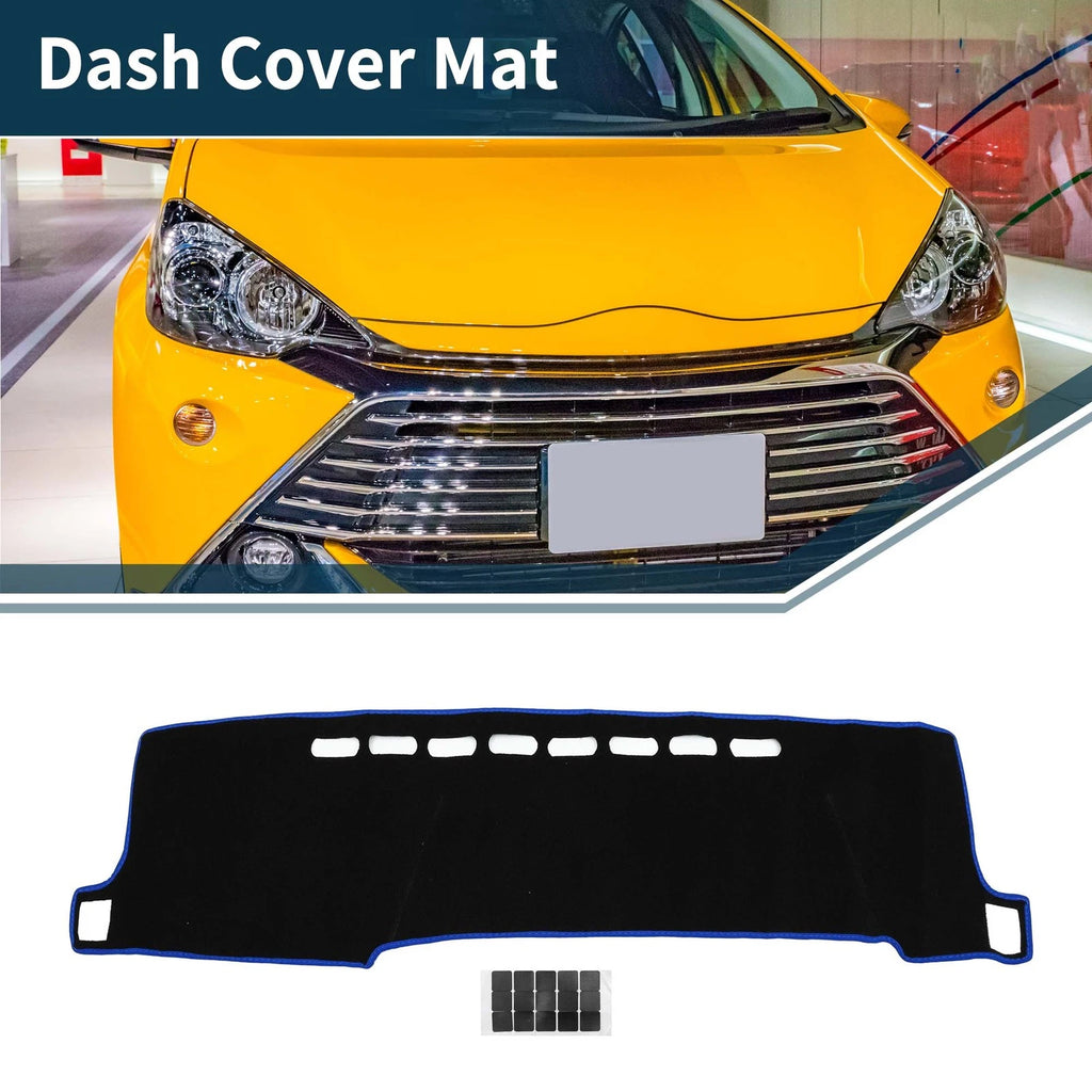 Dashboard Cover Mat for Toyota Aqua (2011–2021) with Sticker Black Blue Set of 1