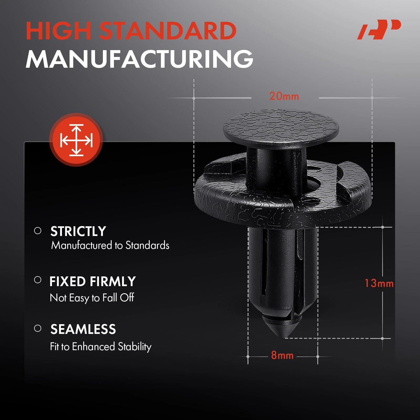 30pcs 8mm Black Nylon Push-On Retainer Fasteners for Nissan Infiniti
