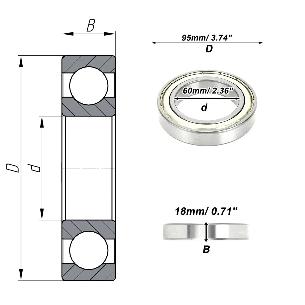 Deep Groove Ball Bearing 6012ZZ for Scooter Skateboard Wheel (60x95x18mm)
