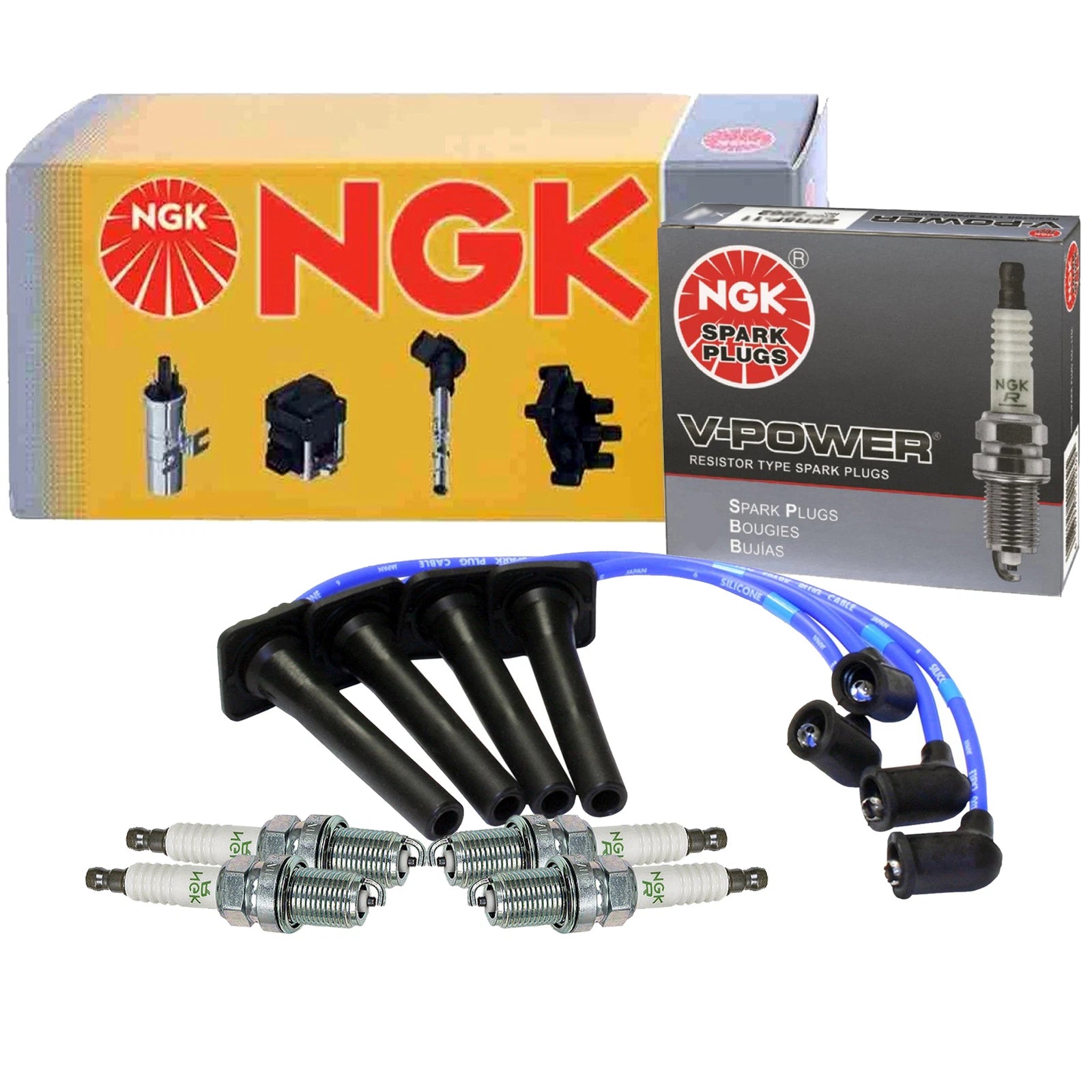 Set of 4 NGK V-Power Spark Plugs for Mazda Protege ES 1.8 L4 (1999–2000)