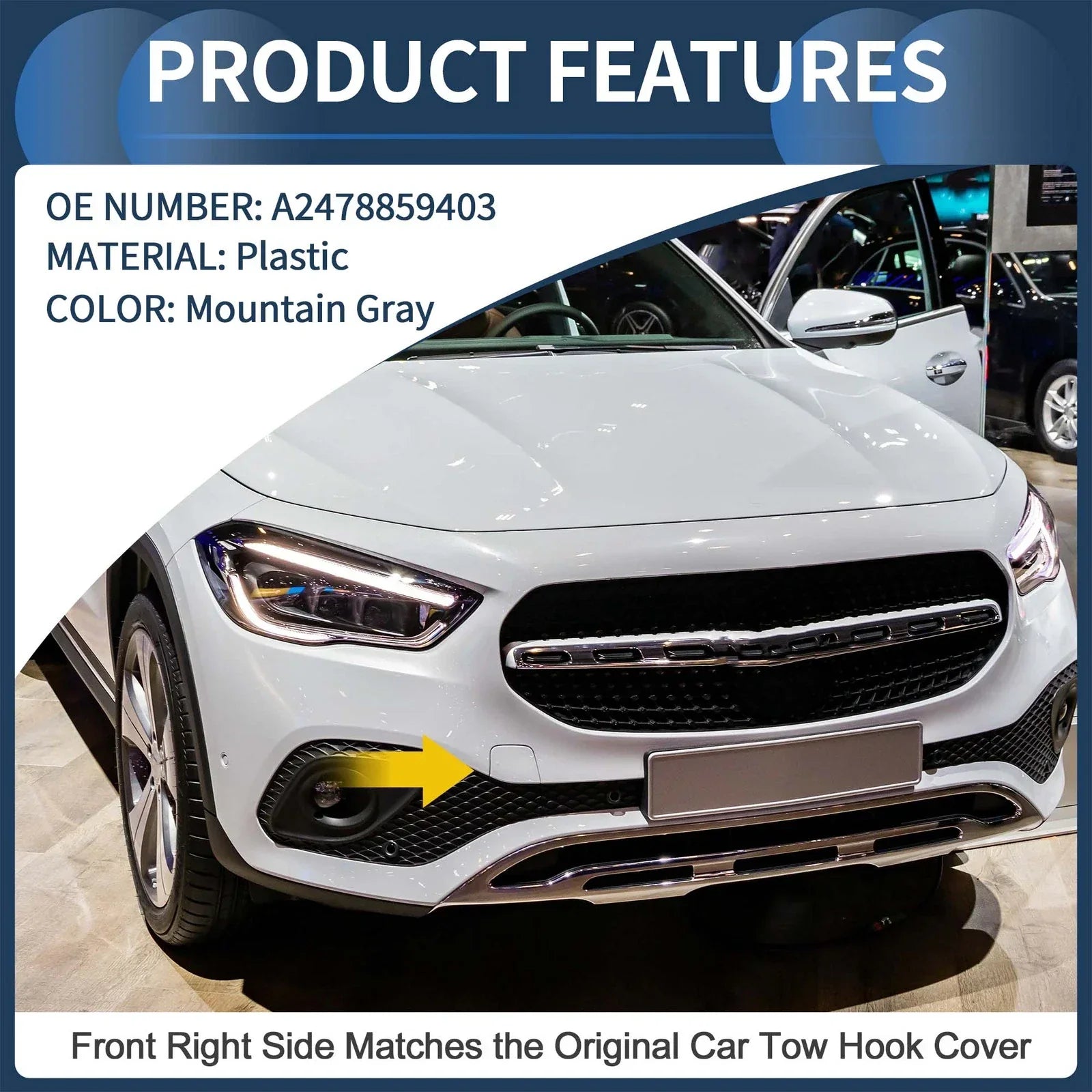 Front Bumper Tow Hook Cover for Mercedes-Benz W247 (2019-2023) Mountain Gray