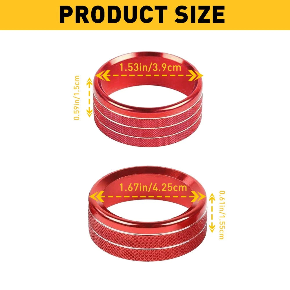 3X Air Condition/Headlight Switch Knob Trim Ring for Jeep Wrangler JL (2018–2023) Red
