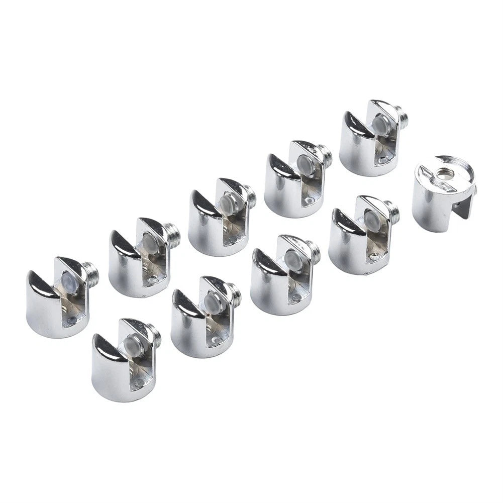 Set of 10 Glass Shelf Support Clamp Brackets for 6mm to 8mm Glass
