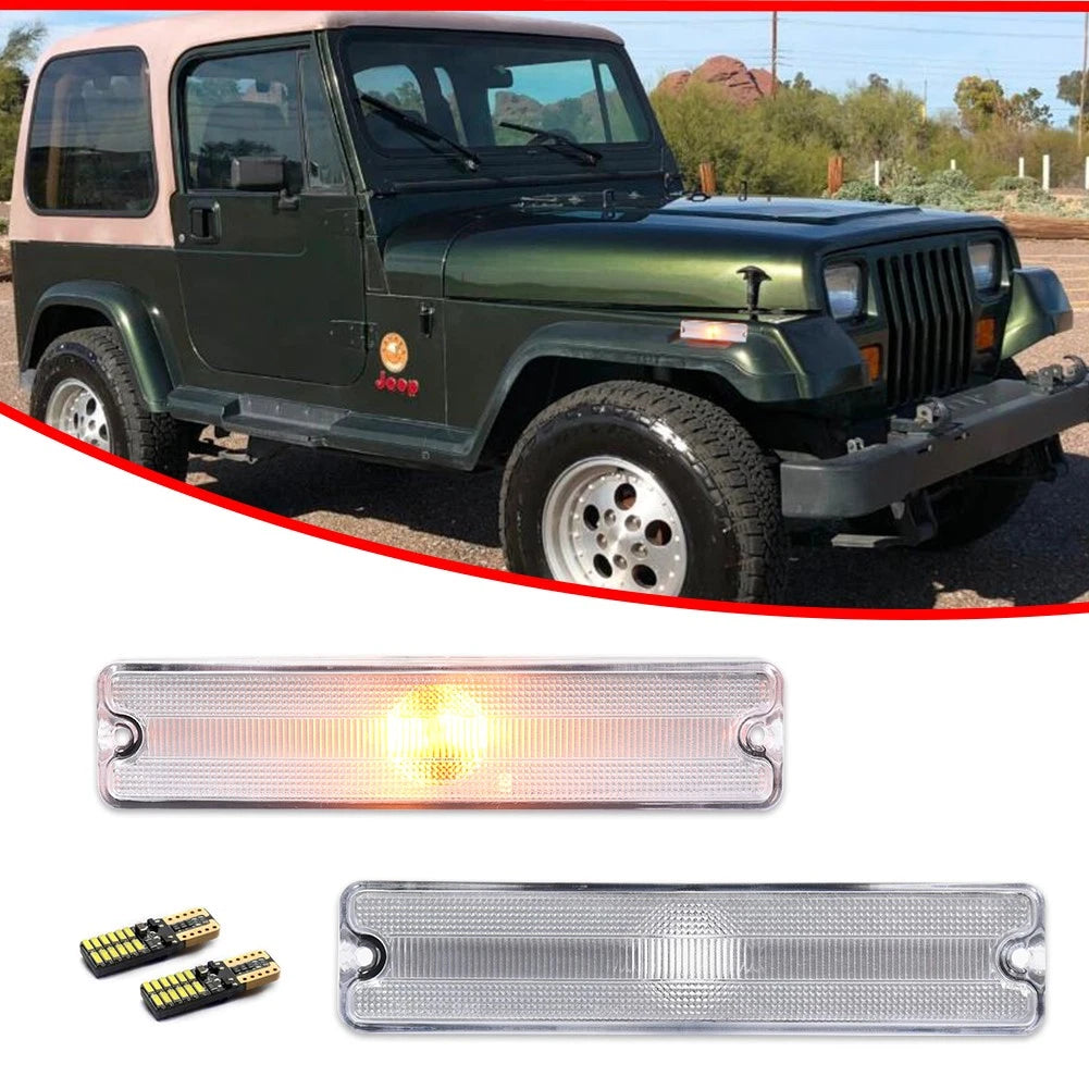 Set of 2 Clear Front Side Marker Lights for Jeep Wrangler YJ (1987–1995)