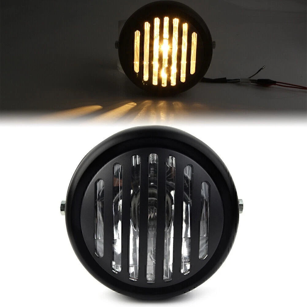 6.5" Round Scalloped Finned Grill Headlight for Harley Sportster