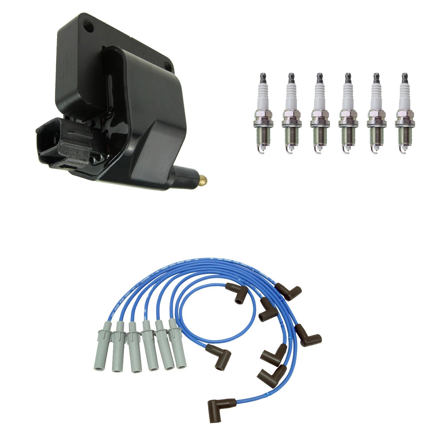 Set of 6 NGK Platinum Spark Plugs & Ignition Coil Wires for Dakota Ram 1500 (1997–2004)