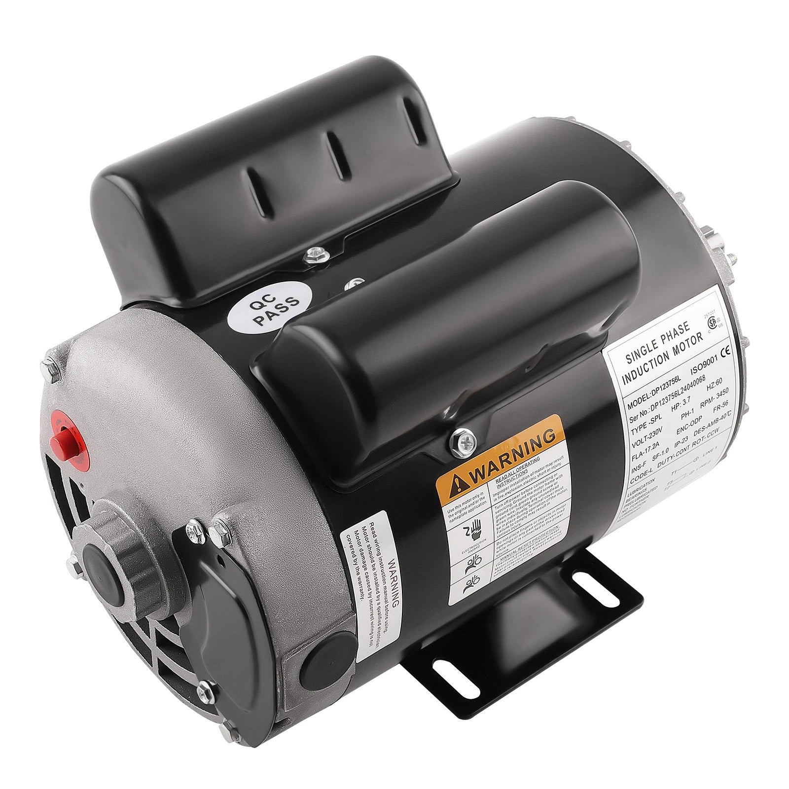 3.7 HP Air Compressor Motor Single Phase 3450 RPM 56 Frame 5/8" Shaft Diameter