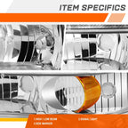 Headlight Lamps for Ford F250/F350 Super Duty (1994–2004) Chrome Housing Amber Corner