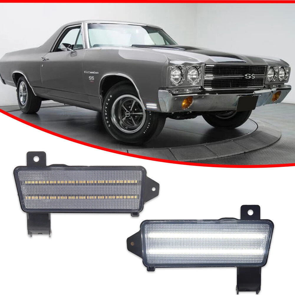 Clear Lens White LED Front Side Marker Lights for Chevy Chevelle El Camino (1970)