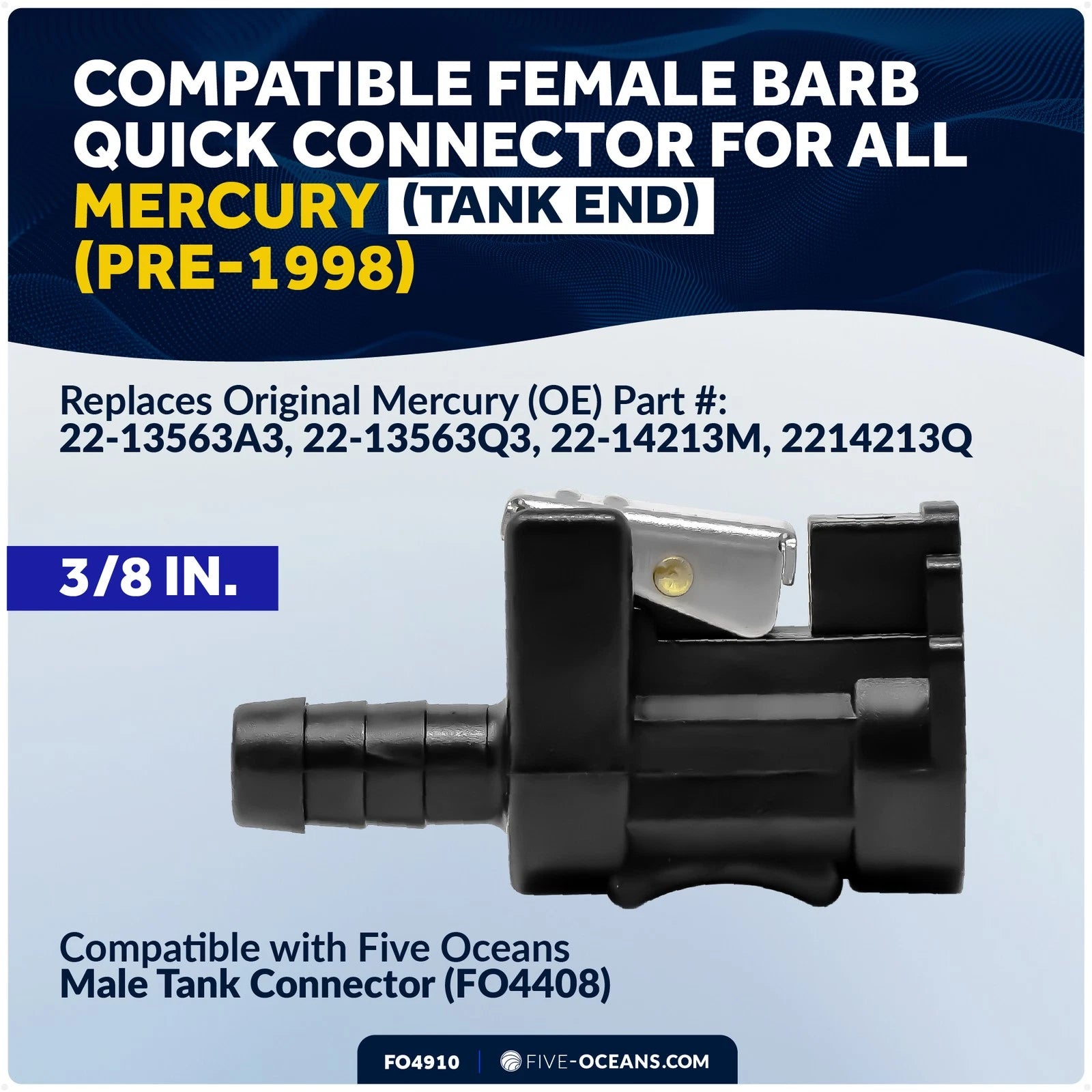 3/8" Barb Female Fuel Connector for Mercury Engine & Tank Pre-1998