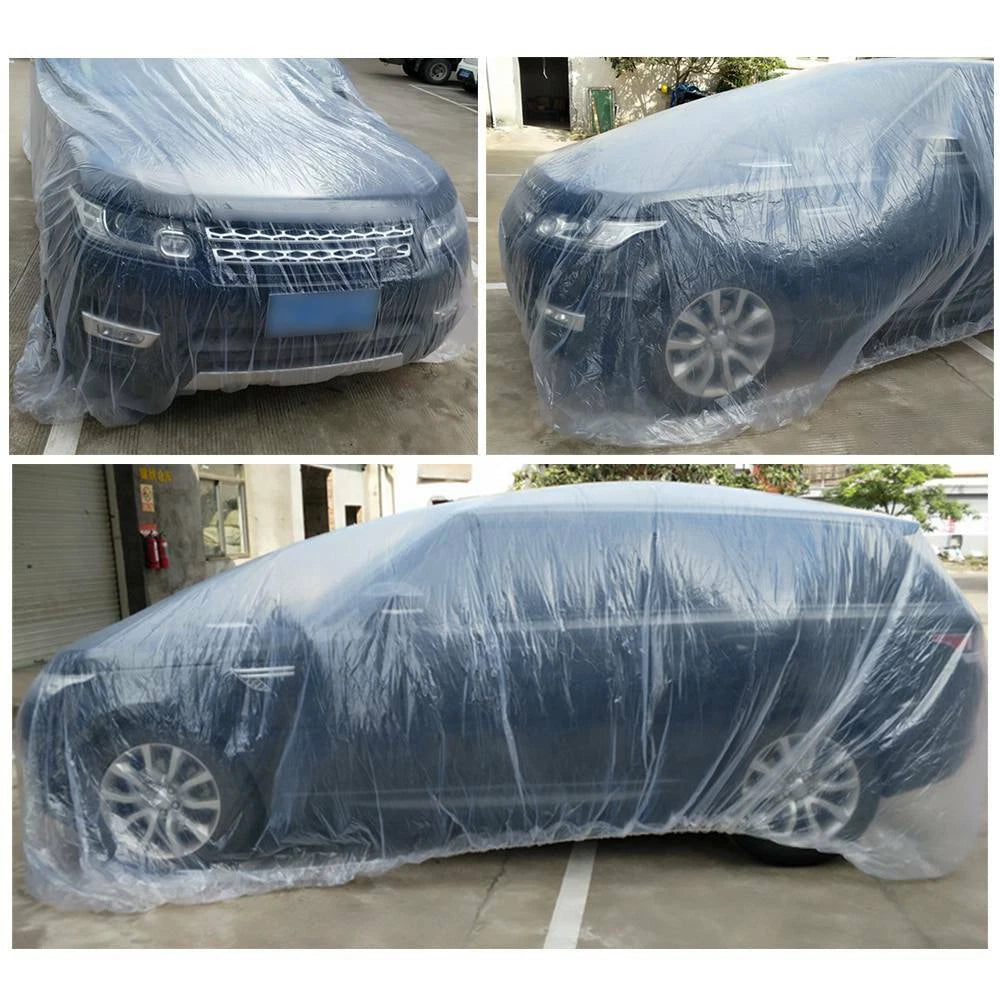 50-Pack Clear Plastic Disposable Car Cover for Universal Fit (Rain Dust)