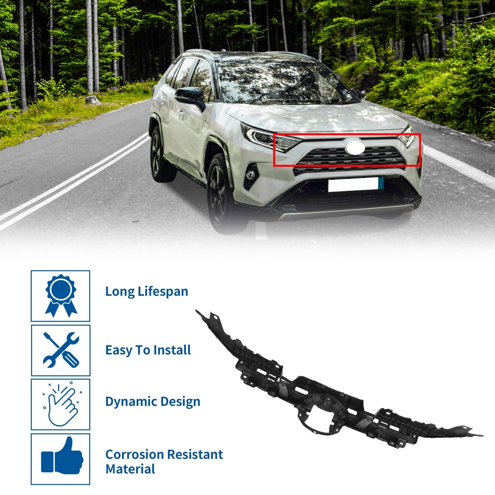 Front Hood Bumper Grille for Toyota RAV4 (2019–2023) Black Silver Tone