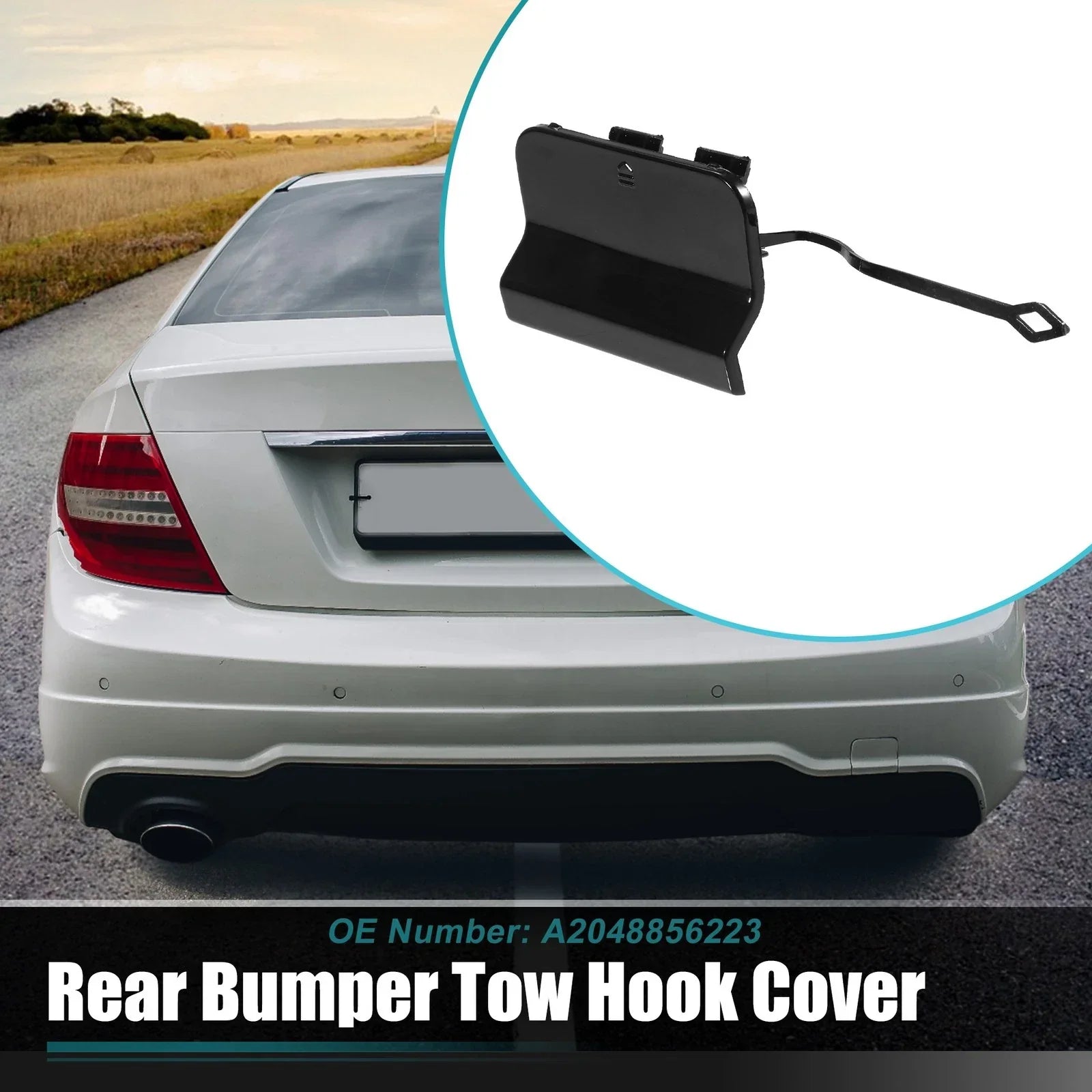 Rear Bumper Tow Hook Cover for Mercedes Benz C-Class (2012-2015) Black